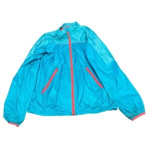 HM Kids Turquoise Blue Neon Pink Trim Mesh Lined Windbreaker Jacket Size 14Y+